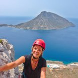 Multi pitch rock climbing route in Kalymnos