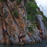 Deep water solo climbing in Kalymnos