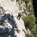 Multi pitch climbing route course in the Verdon