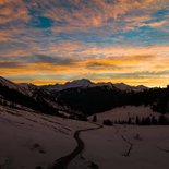 Ski touring at sunset (Aravis)