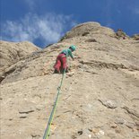 Multi pitch route climbing in Peña Predicadera, Sierra de Guara