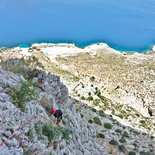 Multi pitch rock climbing route in Kalymnos